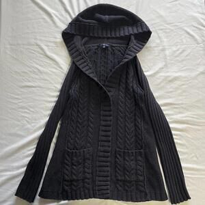 Y2K Gap navy hooded cable knit cardigan w buttons M bella swan coquette grunge